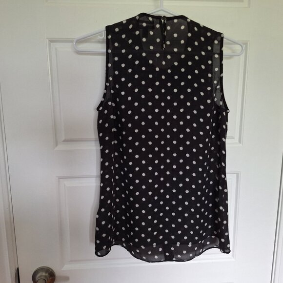 100% Silk Black and White Polkadot Sleeveless top with bow - Picture 9 of 15